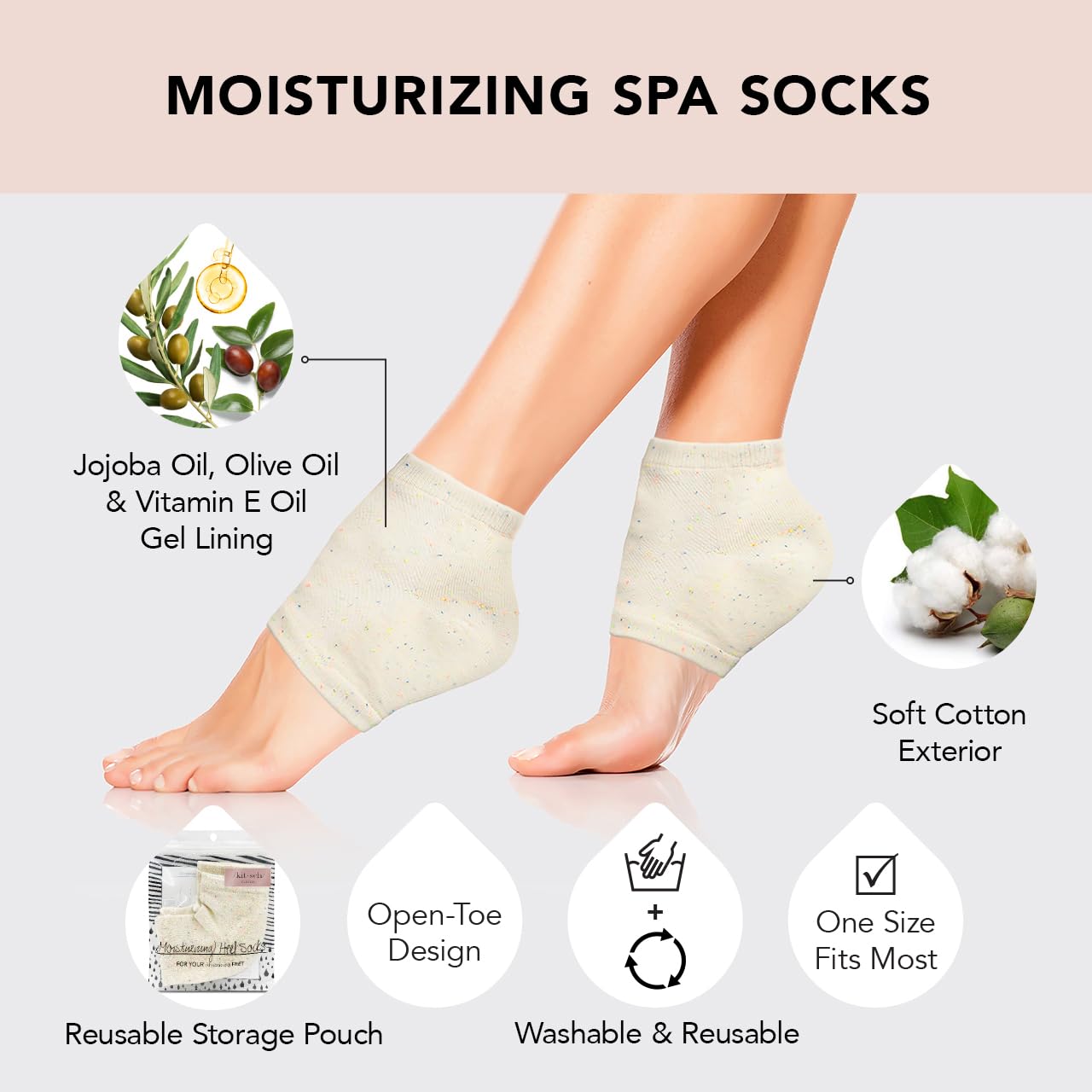 Kitsch Moisturizing Spa Socks, Moisturizing, for Heels & Feet