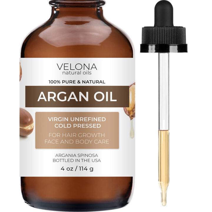 velona Argan Oil - 4 Fl Oz (With Dropper) | Morocco Oil For Hair Growth, Skin, Body and Face Care | Unrefined, Cold Pressed | 100% Natural and Moisturizing | Cap Kit