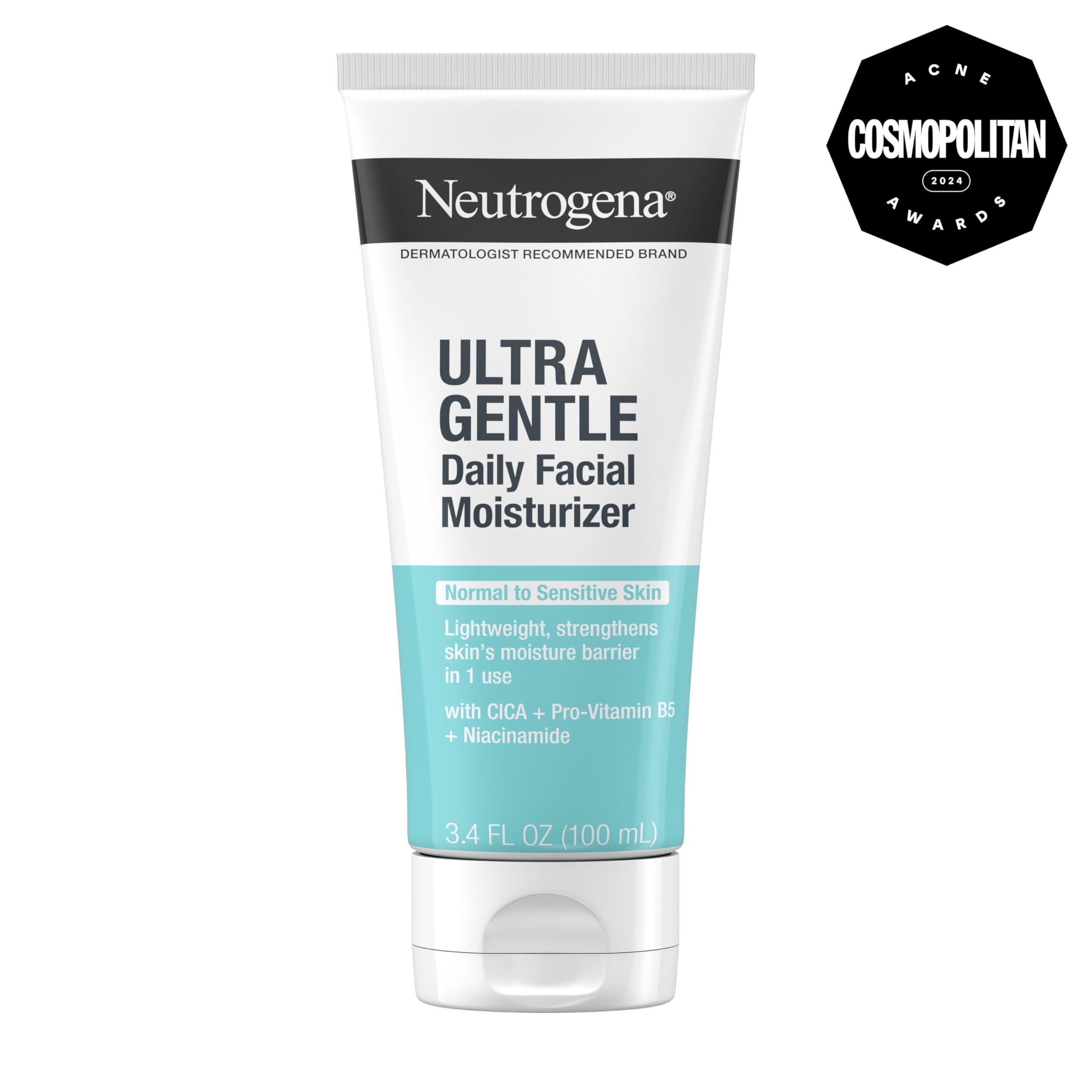 Neutrogena Ultra Gentle Fragrance Free Daily Face Moisturizer, Facial Moisturizer for Sensitive & Dry Skin with CICA, Pro-Vitamin B5, Vitamin E & Niacinamide, 3.4 fl. oz