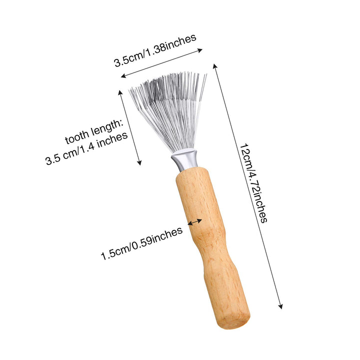 2 Packs Hair Brush Cleaner Cleaning Tool Comb Cleaner Hair Brush Cleaner Comb Brushes Mini Hair Dirt Remover Brush with Metal Wire Rake Wooden Handle for Home and Salon Use(Handle with Groove)