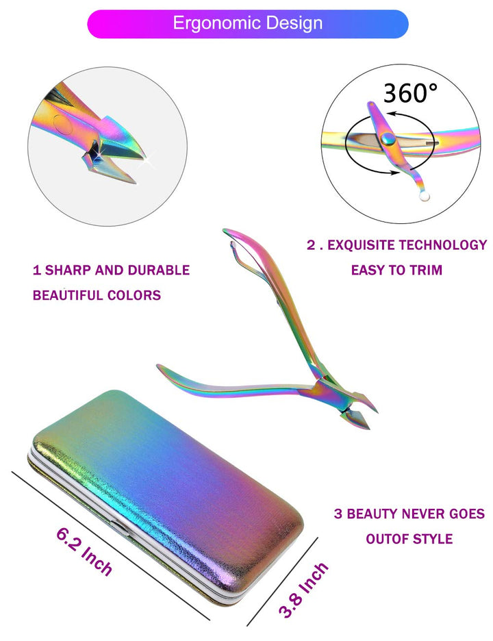 2020 New Rainbow Manicure Kits 18 Pcs Nail Clippers for Women Gift SFYDOM Women's Rainbow Leather Manicure Set (18-RainbowManicure Kits)