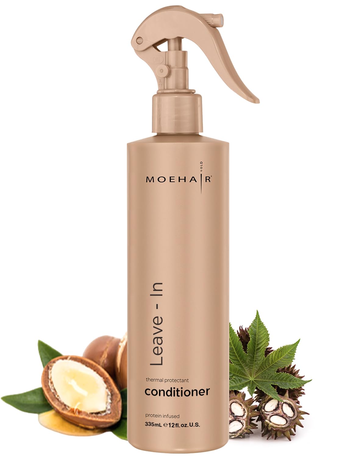 MOEHAIR Leave-in Conditioner (12 Fl. Oz.) | Infused with Proteins and Argan Oil | Curly Hair Detangler Spray For Women & Men | Hair Softener | Breakage and Split End Repair | Sulfate and Paraben Free