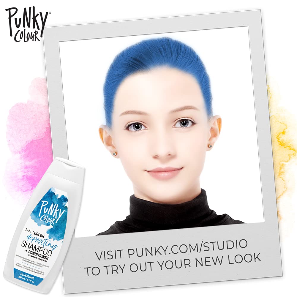 Punky Bluemania 3-in-1 Color Depositing Shampoo & Conditioner with Shea Butter and Pro Vitamin B that helps Nourish and Strengthen Hair, 8.5 oz