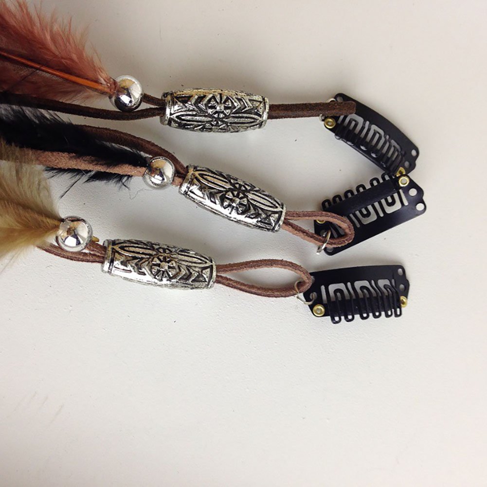 Set of 3 Handmade Boho Hippie Hair Extensions with Feather Clip Comb Headdress Hairpin DIY Accessories for Women Lady Girls