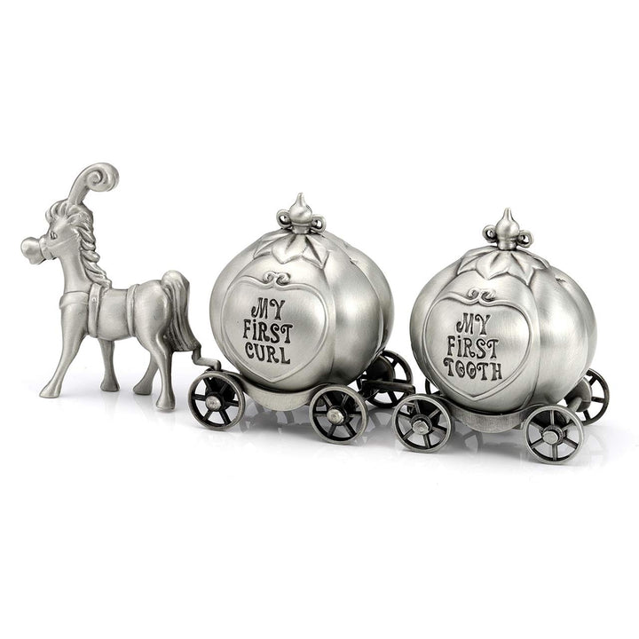 Yoption Baby First Haircut Keepsake and First Tooth Fairy Box Set, Zinc Alloy Pumpkin Carriage Baby Dropped Tooth Keepsake Storage Box Gift