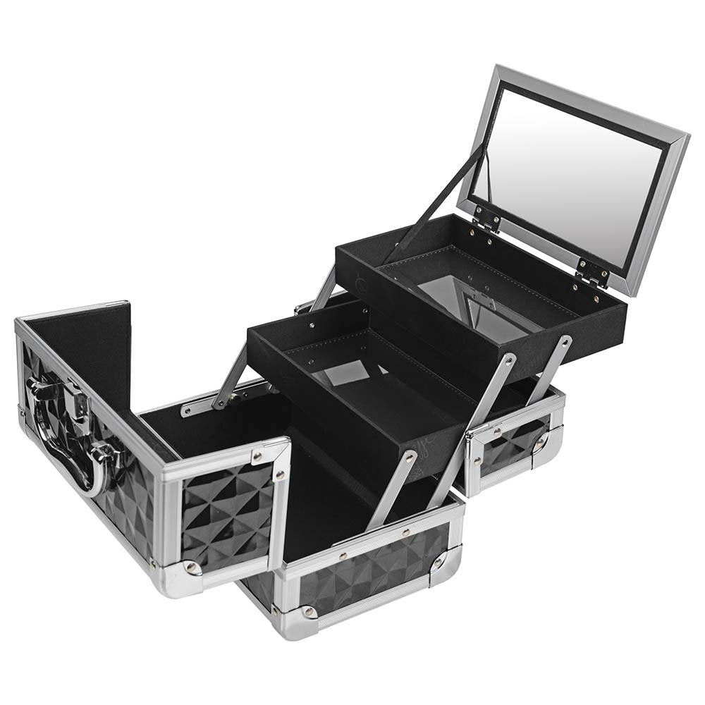 Shany Mini Makeup Train Case with Mirror, Black/Silver