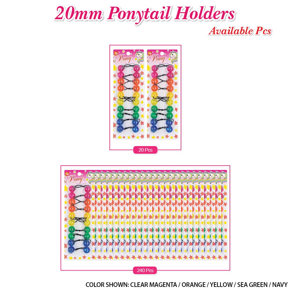 20 Pcs 20mm Hair Ties Hair Accessories for Girls Cute Hair Ties with Balls Bubble Twinbead Ponytail Holders (Sky Blue/White/Red/Pink/Black)