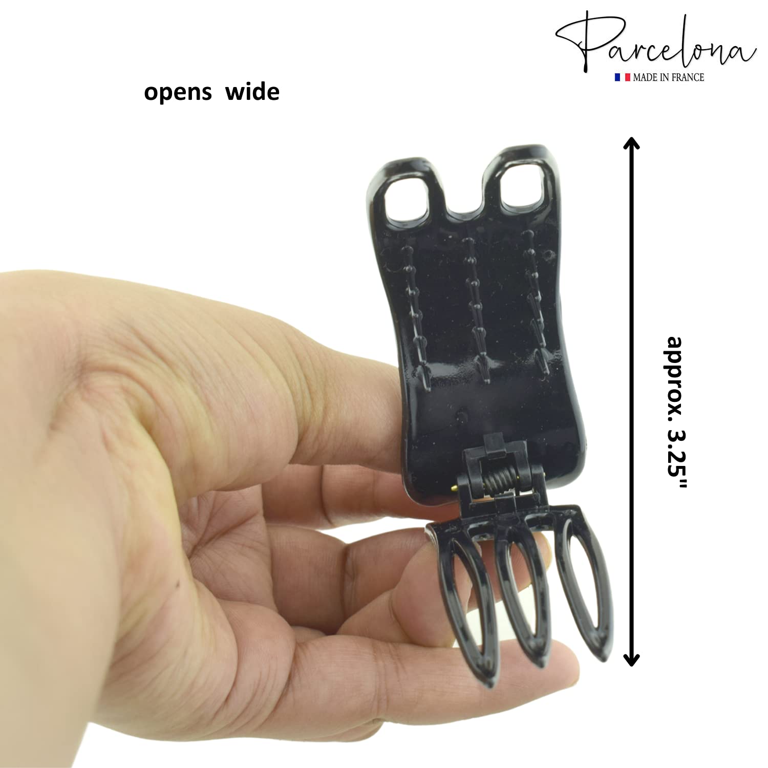 Parcelona French Simply Bear Paw Black Celluloid Medium Side Slide In Jaw Yoga Hair Claw Clip Clamp