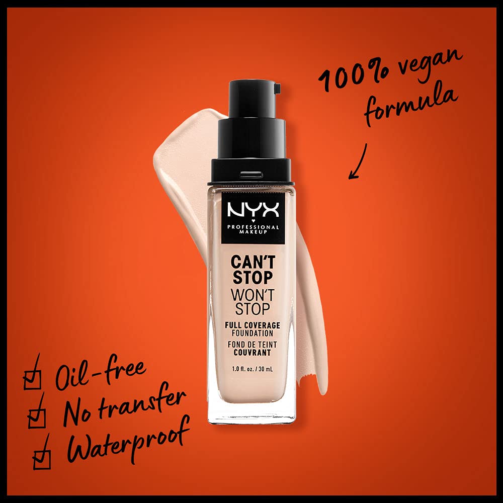 Nyx Professional Makeup Can't Stop Won't Stop 24-Hour Foundation (Light Porcelain, 30 ml)