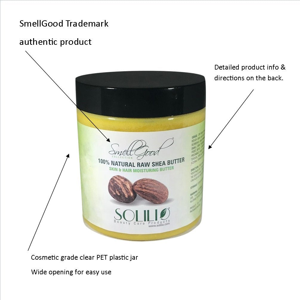 SmellGood - Pure Unrefined Shea Butter, totally natural and organic, yellow color, packed in 16 oz Jar, 2 Units