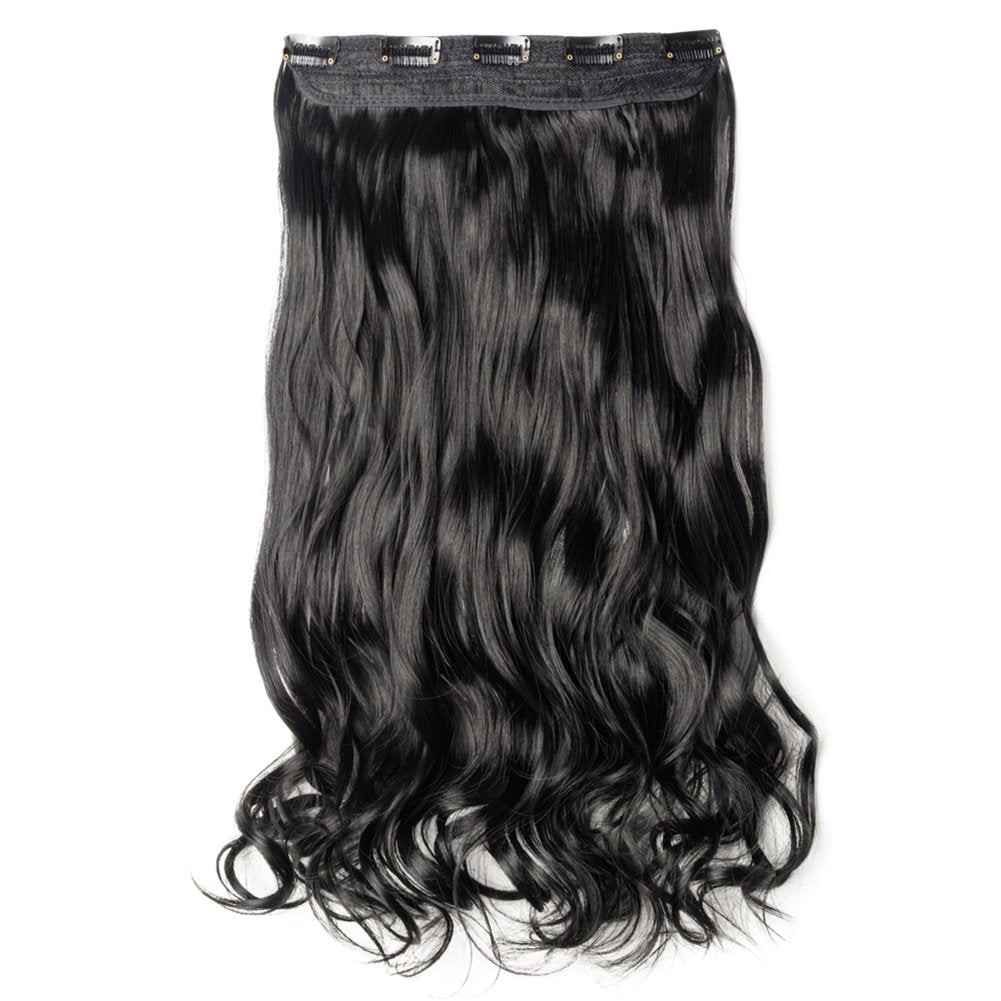 Clip in / on Hair Extension 5 Clips One Piece Full Head Hairpiece Synthetic Heat-Resistant Hair For Party/Halloween For Women Girls Teen (27curly,dark black)