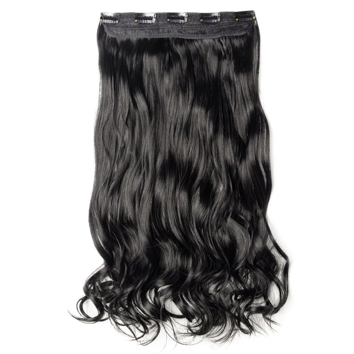Clip in / on Hair Extension 5 Clips One Piece Full Head Hairpiece Synthetic Heat-Resistant Hair For Party/Halloween For Women Girls Teen (27curly,dark black)