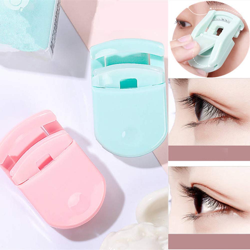 2 Pieces Mini Eyelash Curlers Portable Lash Curlers Travel Plastic Eyelash Curlers Eyelash Curlers With Replacement Pads Fits All Eye Shapes No Pinching Or Pulling(Pink, Green)