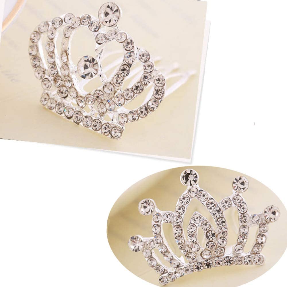 2 Pcs Kids Princess Crown Rhinestone Tiara Hair Comb Crystal Hair Clip Mini Hair Decorations for Girls Teens Toddlers