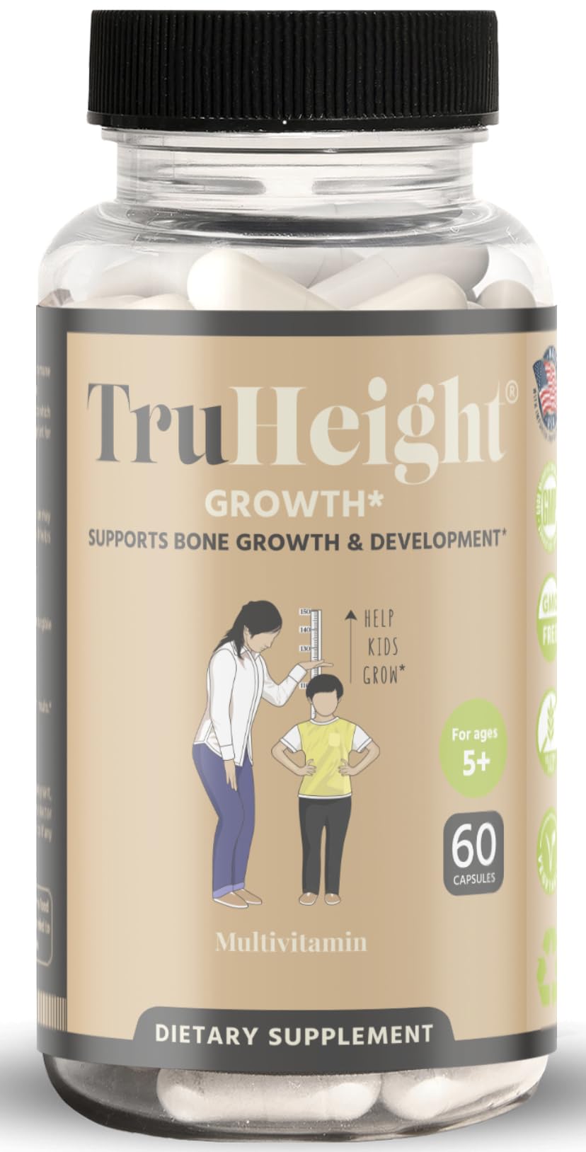 TruHeight Growth Capsules - Natural Growth & Development Supplement for Kids & Teens - Endorsed by Pediatricians - Vitamin D, K, Calcium & Ashwaganda - Bone Strength Capsules - Kids Vitamins - Ages 5+