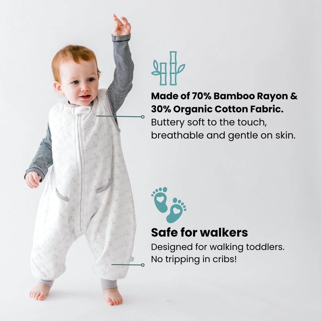 Tealbee Dreamsuit: Toddler Sleep Sack with Feet 12-18 Months, 18-24 Months - 1.2 TOG All Season Baby Wearable Blanket for Walkers - Rayon Made from Bamboo, Organic Cotton Sleep Bag - Love Milk
