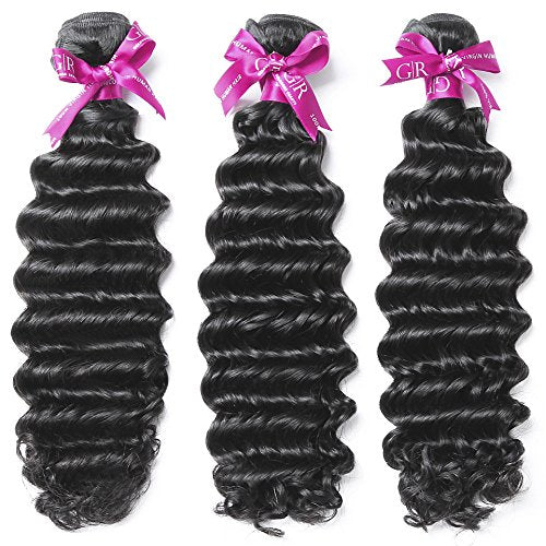 16, GR-Peruvian hair-Deep wave : GoldRose Beauty Grade 6A 100% Unprocessed Peruvian Virgin Human Hair Deep Wave Remy Hair Weave Deep Curly 1 Bundle Natural Black 16