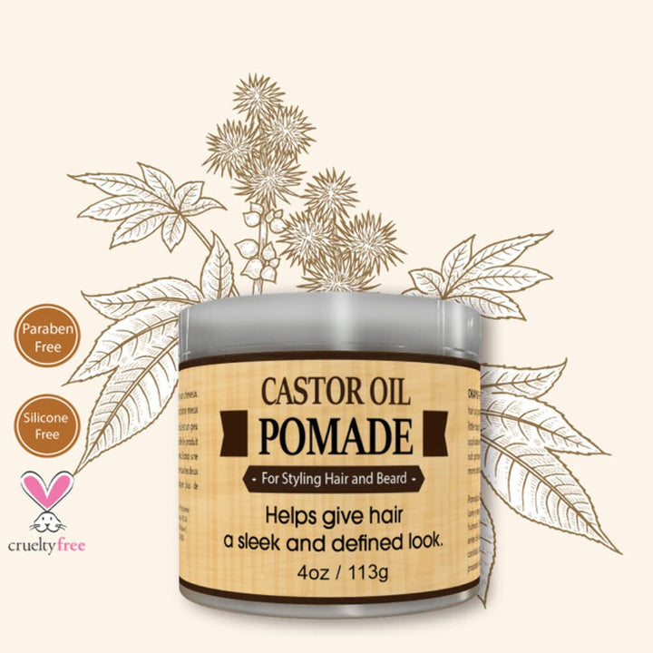 MEN Castor Oil Beard and Hair Pomade For Styling Hair And Beard,All Day Hold, For A Sleek Defined Look Silicone,Paraben Free For All Hair Types and Textures Made in USA 4oz