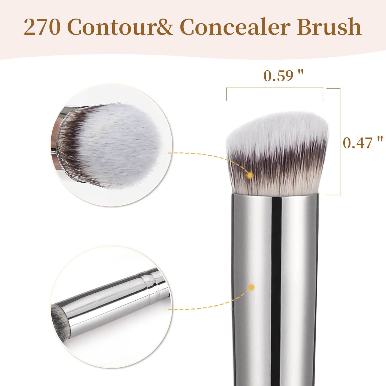 Angled Flat Concealer Brush Set, 2pcs Dense Under Eye Nose Contour Brush for Liquid Foundation Cream Powder Blending Buffing Stippling (270+370)…