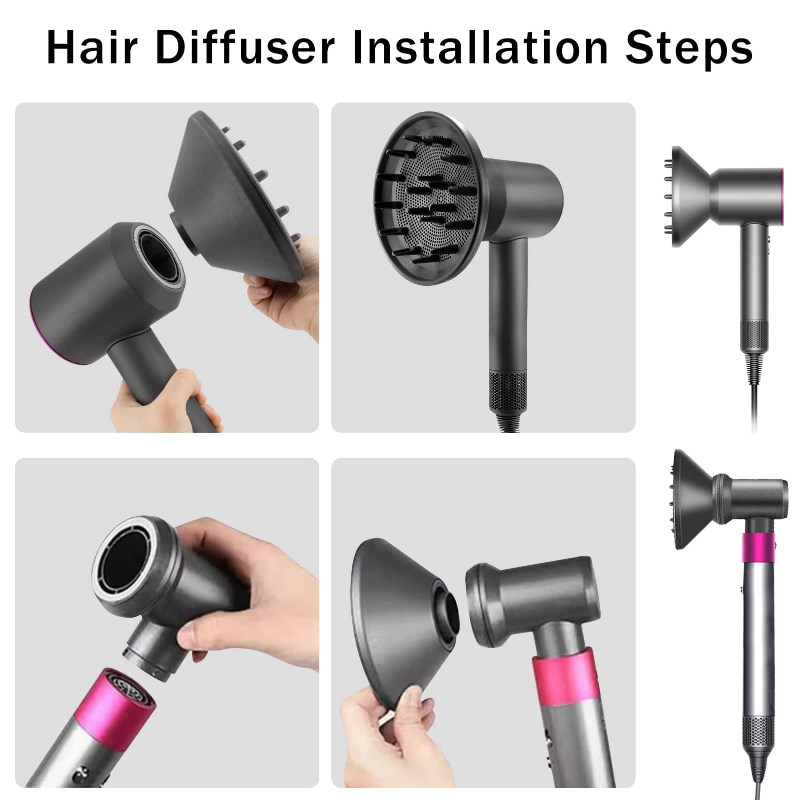 Hair Diffuser Attachment Nozzles for Dyson Supersonic Hair Dryer HD01 HD02 HD03 HD04 HD08 HD15 Tools Accessaries Parts, Black