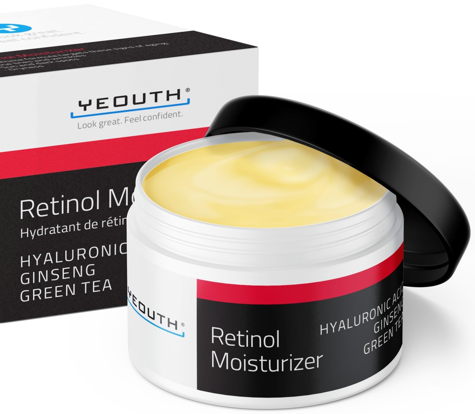 YEOUTH Retinol Cream Moisturizer 2.5% for Face with Hyaluronic Acid, Ginseng and Green Tea (2oz)