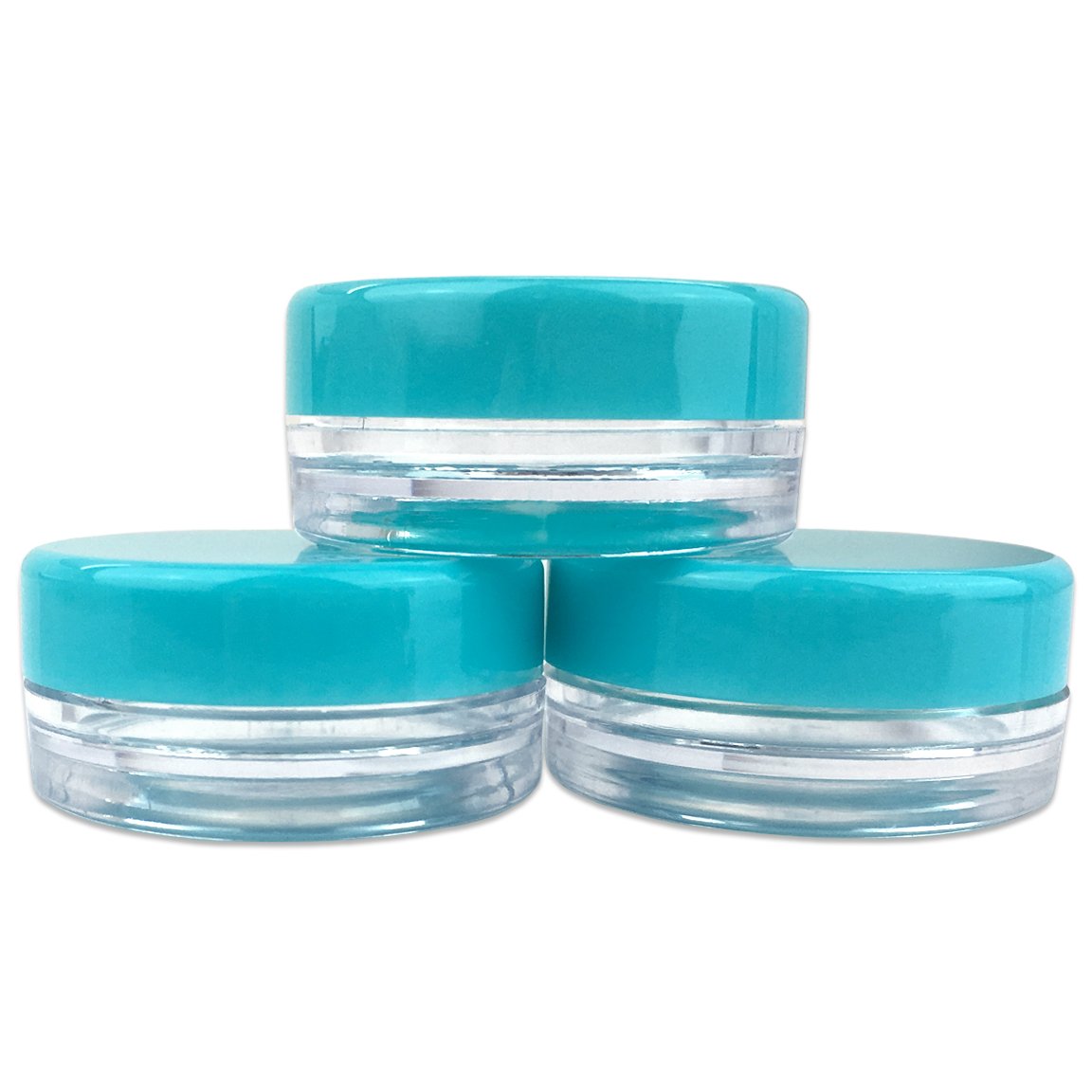 (Quantity: 200 Pieces) Beauticom 3G/3ML Round Clear Jars with TEAL Sky Blue Lids for Scrubs, Oils, Toner, Salves, Creams, Lotions, Makeup Samples, Lip Balms - BPA Free