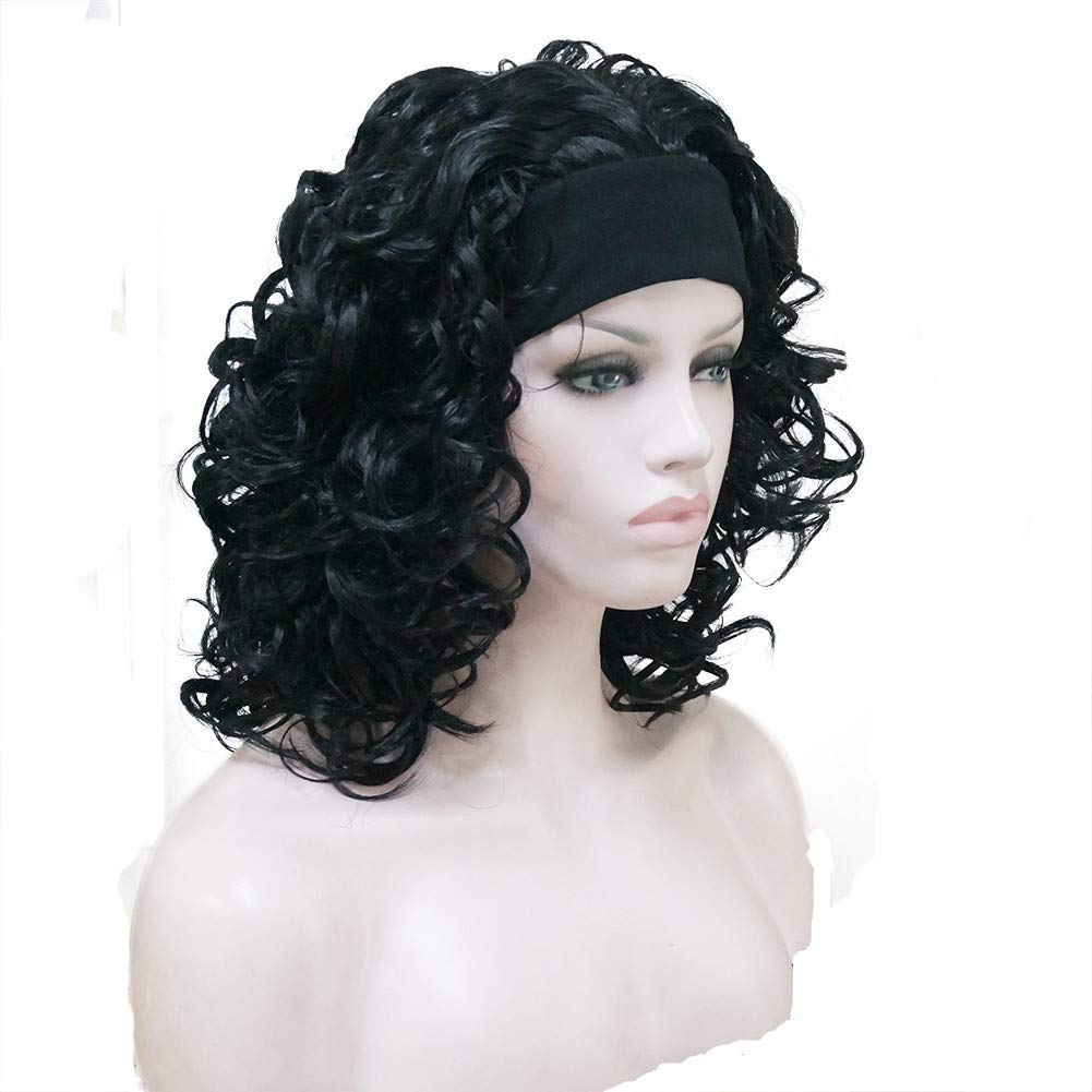 #1: Aimole Short Curly Black Wigs Women'S Wig 3/4 Half Wig With Headband #1 Black