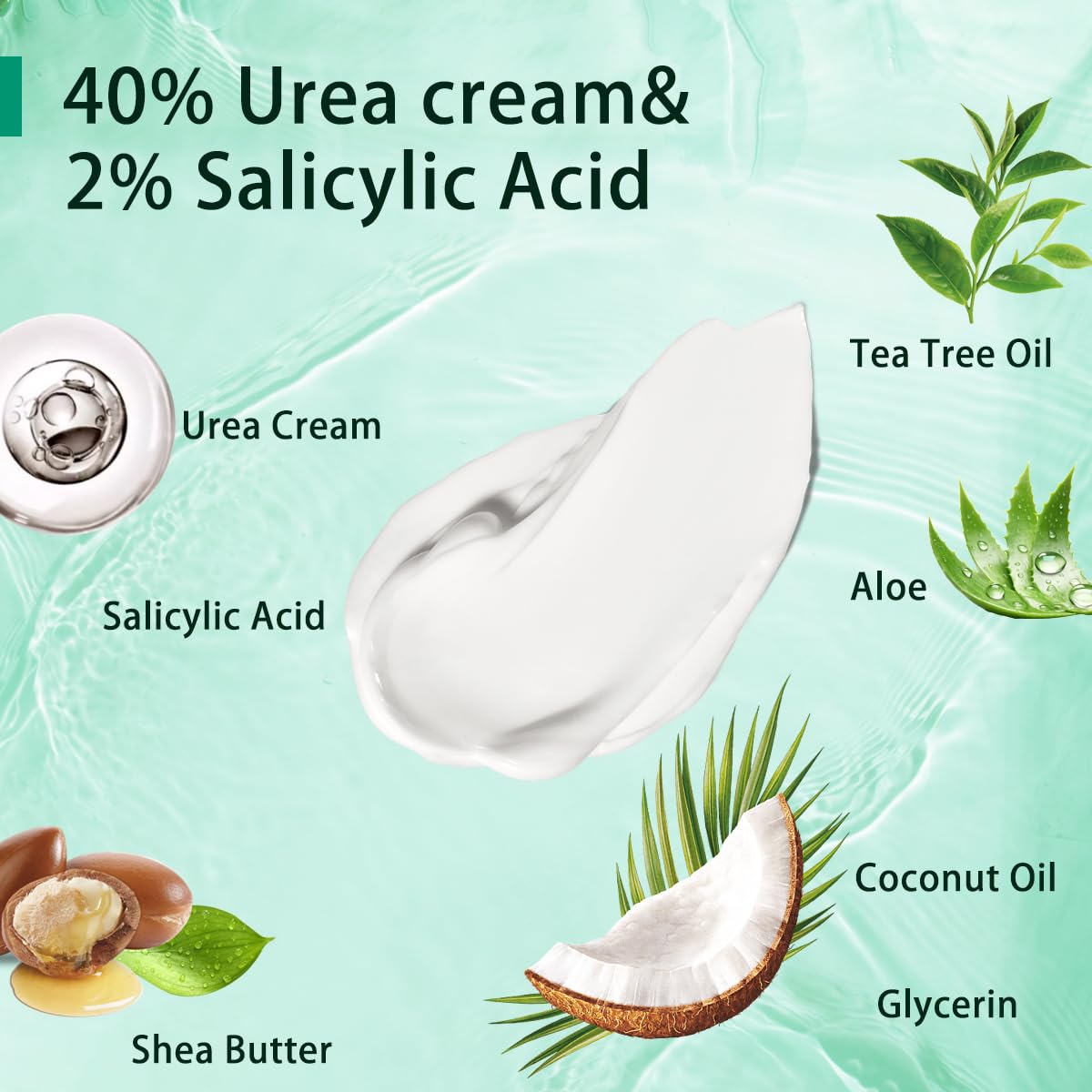 SACLLCAS Urea Cream 40% Plus Salicylic Acid 2% - Fast Absorption, No Strong Odor. Foot Dry and Cracked Foot Cream, Gentle Exfoliating Moisturizing, Suitable for Feet, Hands and Knees