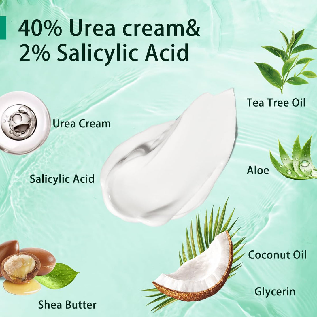 SACLLCAS Urea Cream 40% Plus Salicylic Acid 2% - Fast Absorption, No Strong Odor. Foot Dry and Cracked Foot Cream, Gentle Exfoliating Moisturizing, Suitable for Feet, Hands and Knees