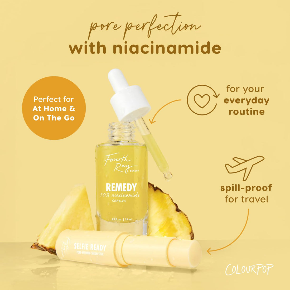 ColourPop Fourth Ray Beauty Remedy Niacinamide Serum - Pore-Refining Facial Serum Infused with Hyaluronic Acid & Calendula Flower to Hydrate & Condition Skin (.95 fl oz)