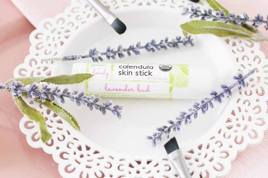 Green+Lovely Calendula Skin Stick Organic Lotion Sticks Moisturizing Balm Ointment Salve Multipurpose Hand Cream Body Bar, 0.5 oz., Lavender Bud (2 Tube Set)