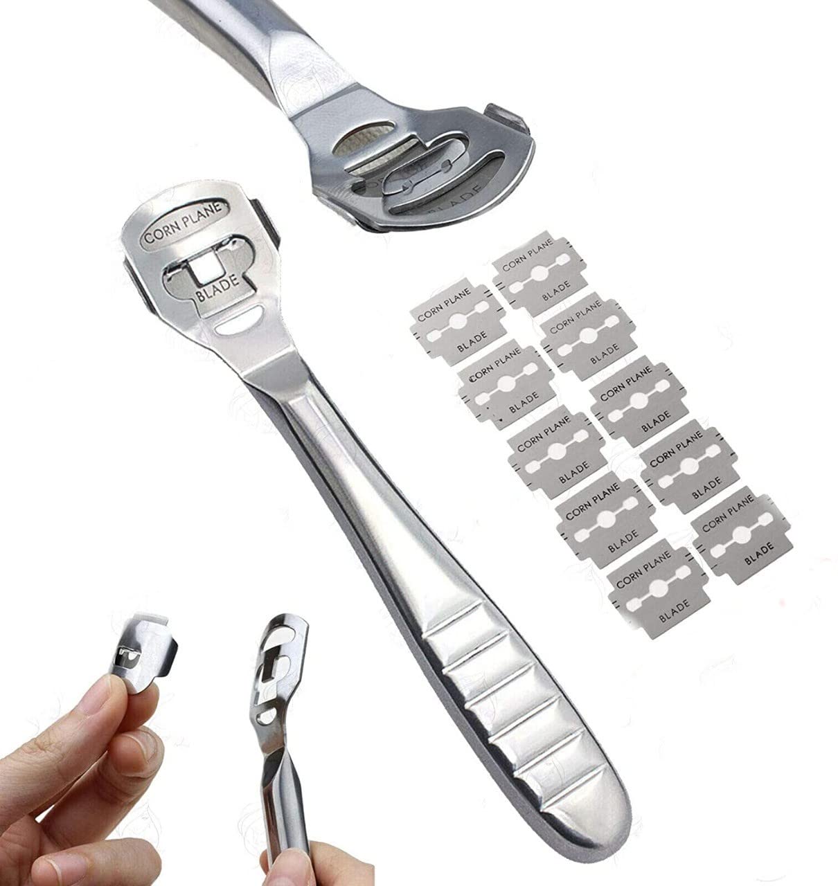 Stainless Steel Foot Scraper Blades Skin Callus Remover Trimmer Feet Shaver Pedicure Care Tool Set + 10 Blades