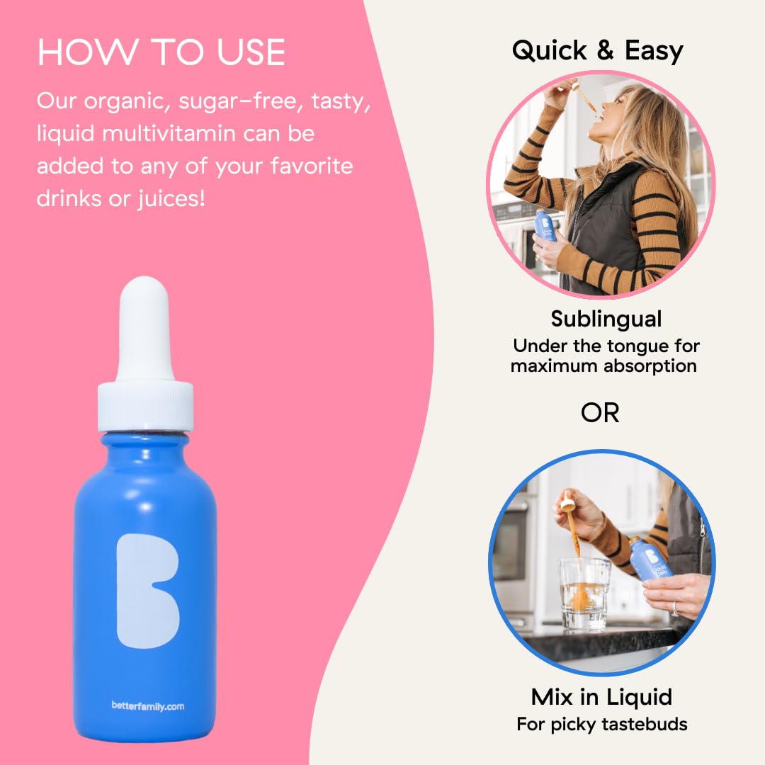 Better Family - Liquid Daily Multivitamin - All-in-One Wellness Drop - All Ages & Genders - Methylated Vitamins - No Sugar or Artificials - Gluten Free, Non-GMO - Dietary Supplement - 2oz (60 ml)