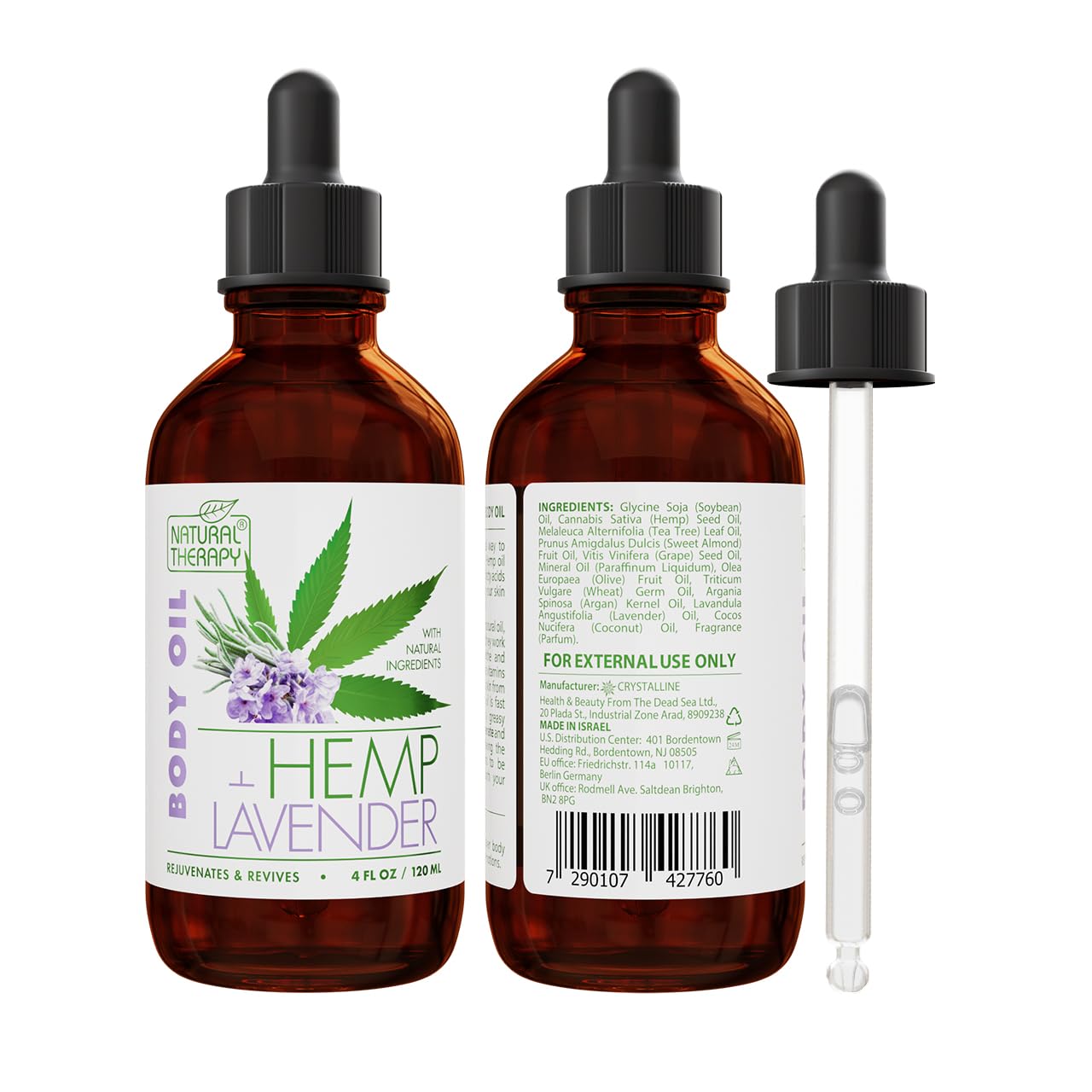 Natural Therapy Hemp & Lavender Body Oil – Moisturizing Body Oil – Hydrate & Soften Skin – Increase Skin Elasticity and Provide Anti-Aging Support (4 Fl.Oz)
