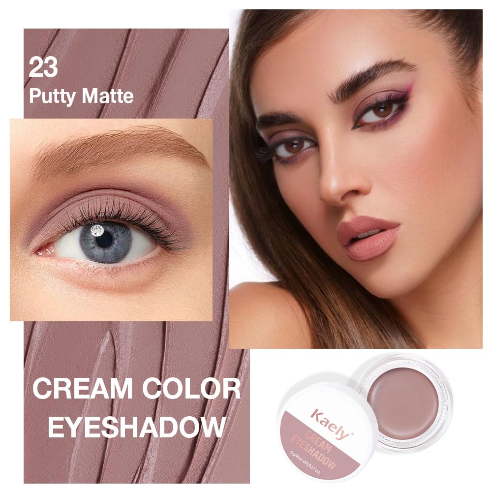 Kaely Single Cream Eyeshadow Pot, Putty Matte Highly Pigmented Monochrome Eye Shadow Palette Makeup, Waterproof Natural Mini Eyeshadow Brightener, sombras en crema para ojos, Blendable, 23