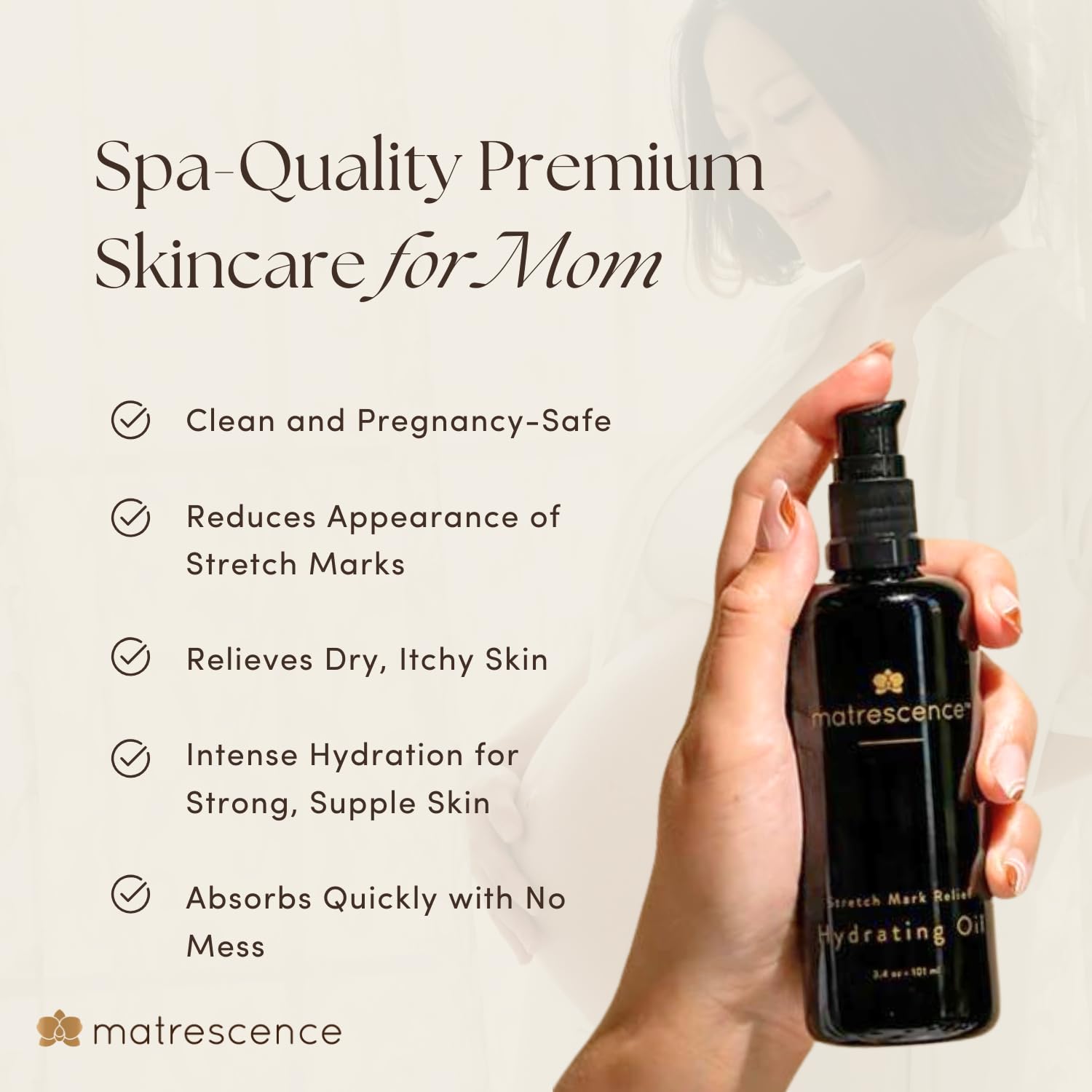 Matrescence Stretch Mark Relief Hydrating Belly Oil (3.4oz/101ml) | Spa-Quality Maternity Skin Treatment | Pregnancy-Safe Skincare Made for Mom | Non-Greasy Moisturizing Skin Essentials for Mom