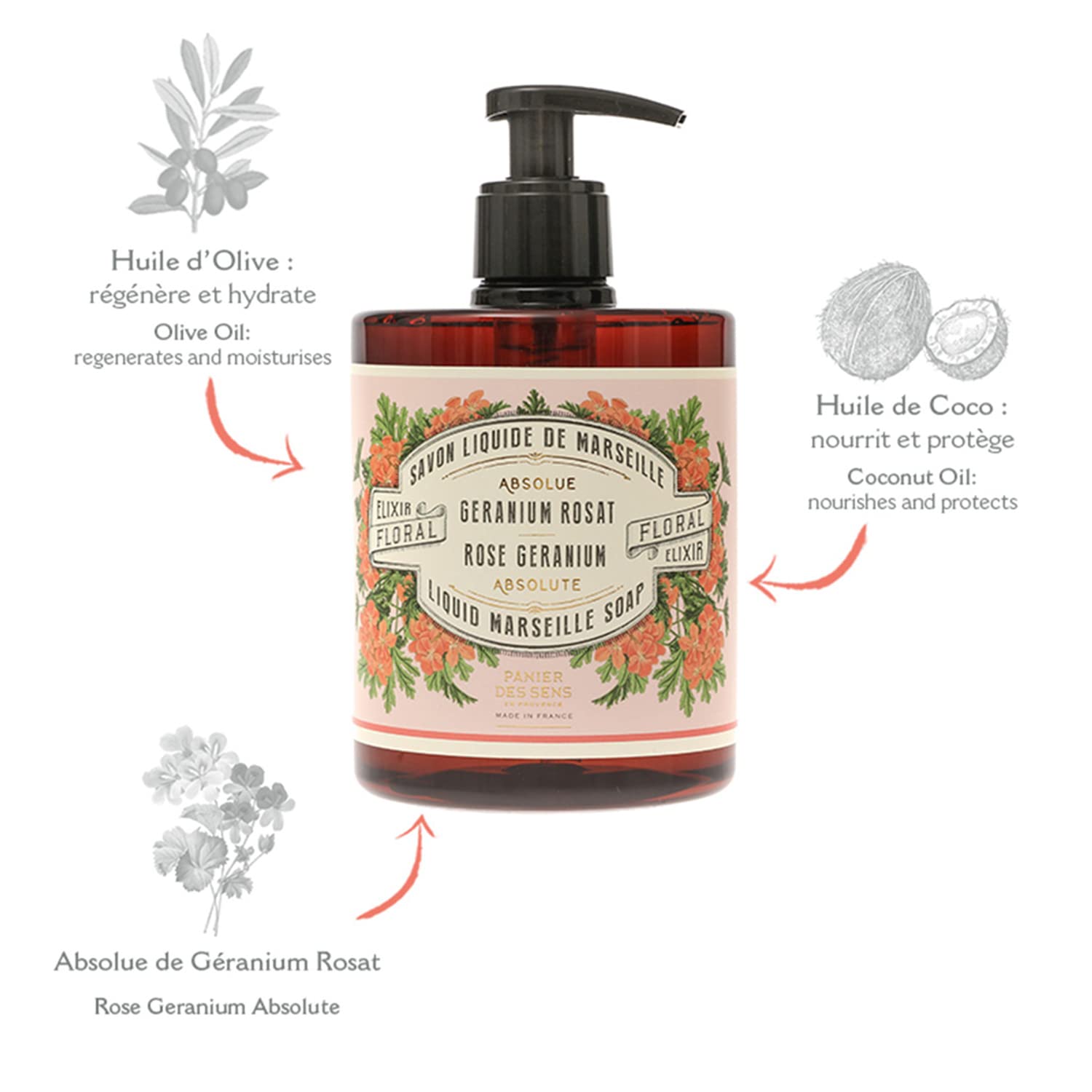 Rose Geranium, 16.9 Ounce: Panier Des Sens Liquid Marseille Soap, Rose Geranium, 16.9 Ounce