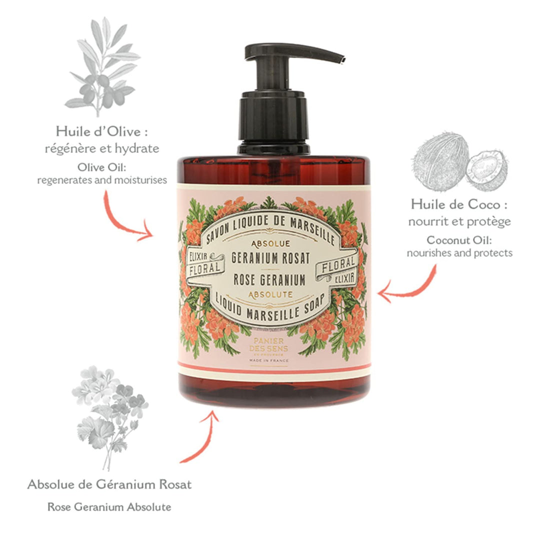 Rose Geranium, 16.9 Ounce: Panier Des Sens Liquid Marseille Soap, Rose Geranium, 16.9 Ounce