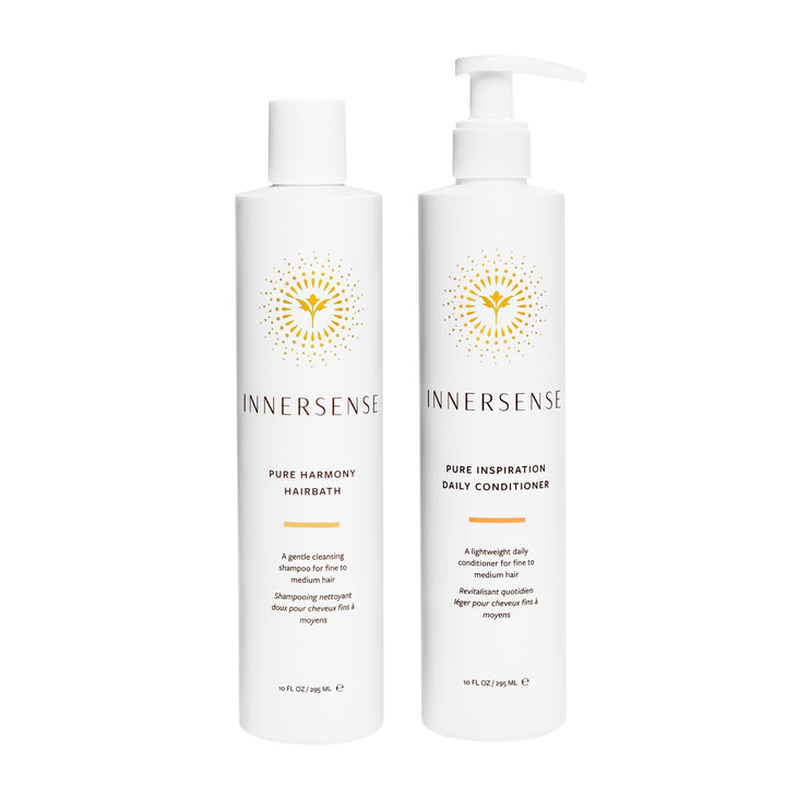 INNERSENSE Organic Beauty - Pure Harmony Hairbath Shampoo + Inspiration Conditioner Duo | Non-Toxic, Cruelty-Free, Clean Haircare (10 fl oz each)