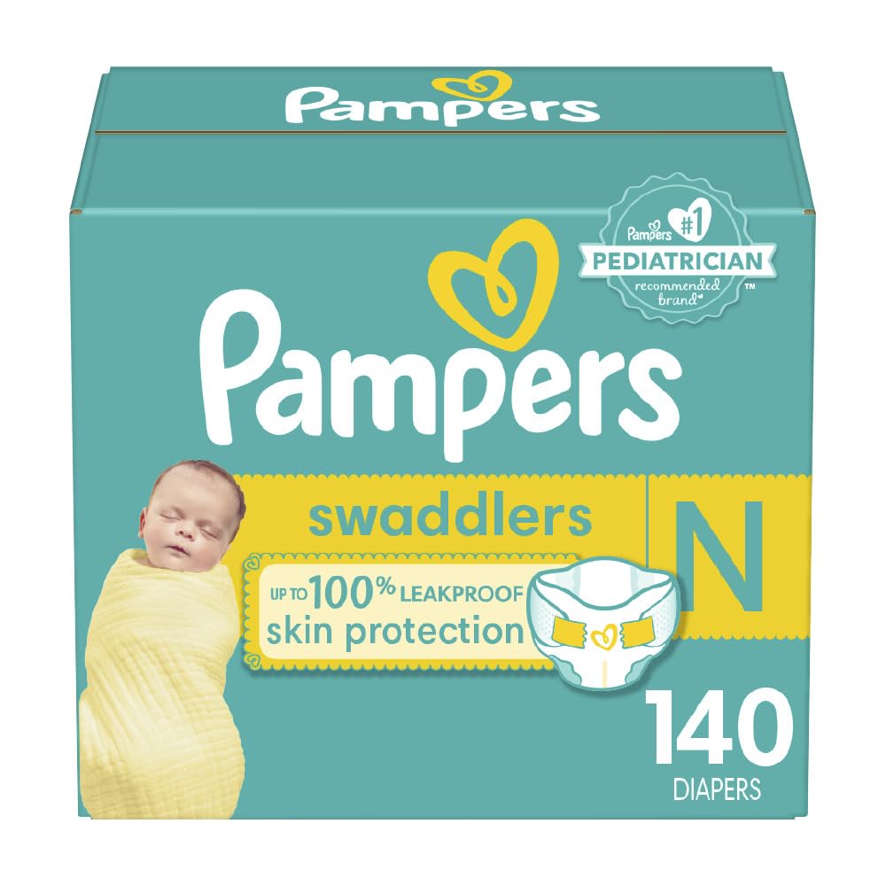 Pampers Baby Diapers - Swaddlers - Size 0, 140 Count, Ultra Absorbent Disposable Newborn Diaper