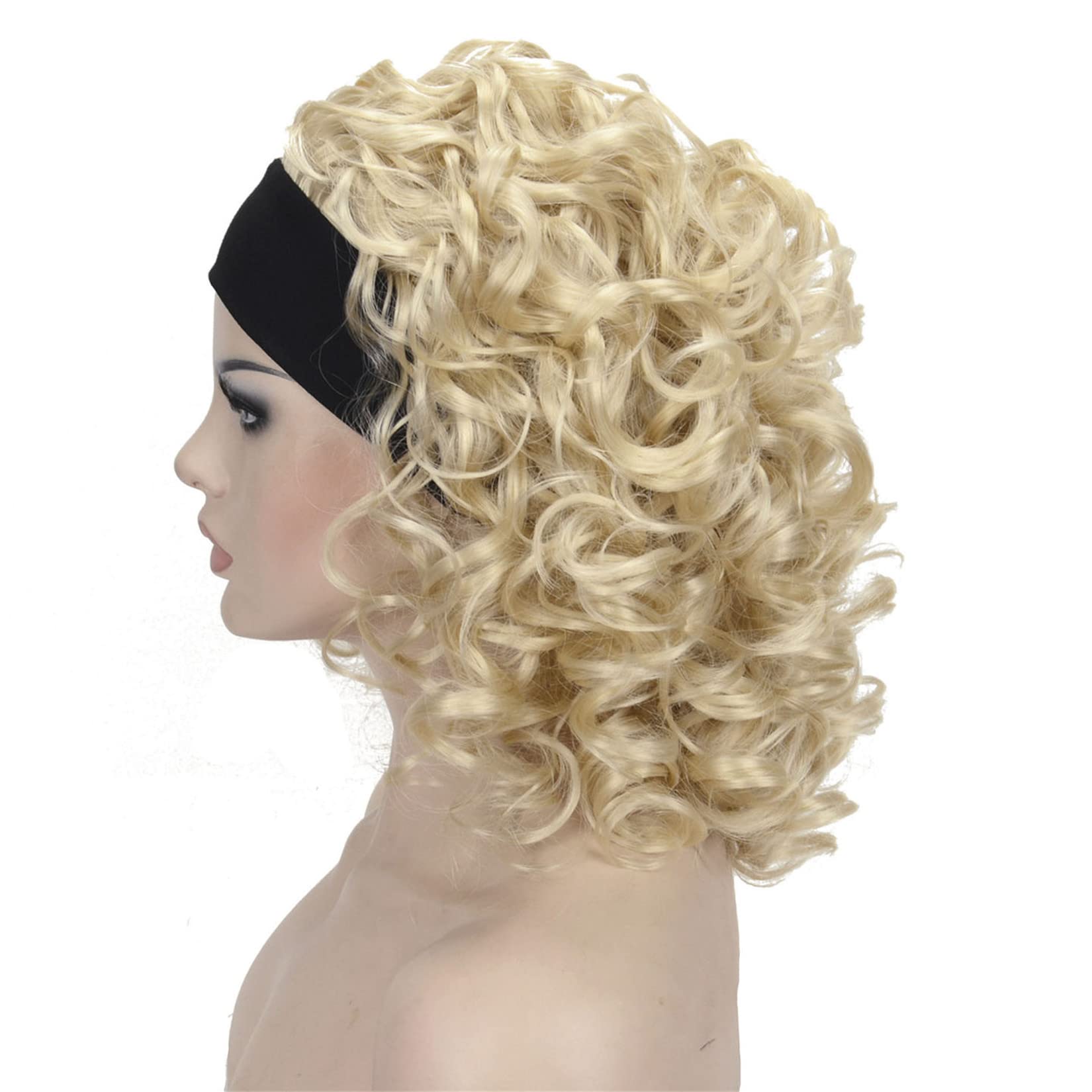 #613-Pale Blonde: Aimole Short Curly Wigs Women'S Wig 3/4 Half Head Wig With Black Headband #613 Pale Blonde