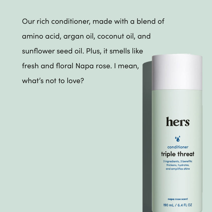 hers Triple Threat Conditioner for Women, 2 Pack - Thickening, Moisturizing, Reduces Shedding - Color Safe Hair Loss Conditioner - Napa Rose - 2 x 6.4 fl oz