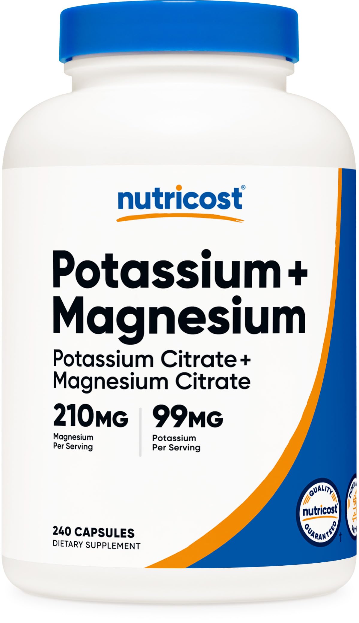 Nutricost Potassium (99 mg) Magnesium (210 mg) Citrates, 240 Capsules - Non-GMO, Gluten Free