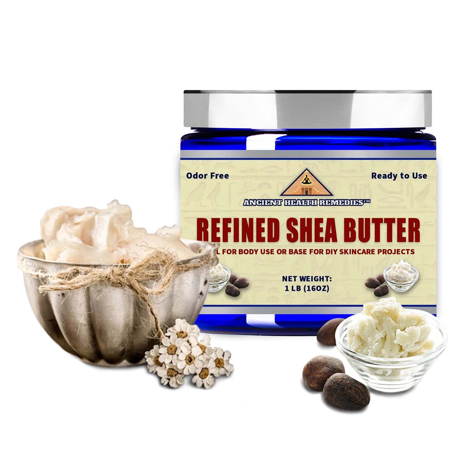 Naturally Refined AFRICAN IVORY WHITE SHEA BUTTER BLOCKS/JAR UNSCENTED Bulk Size for Anti Aging, Dry Skin, DIY Body Butter Recipes Base for Skincare, Babycare and DIY Soap Making Projects. (16 oz.)