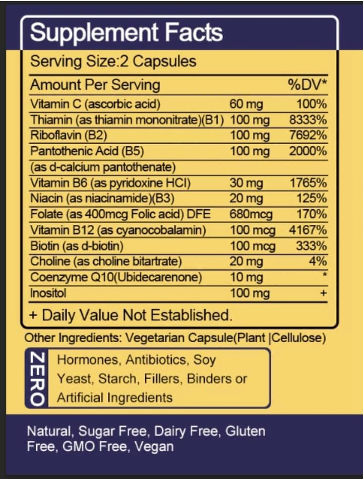 TheraSuva Vitamin B-Complex + CoQ10 + Vitamin C - Max Strength Supplement for Energy, Metabolism Support, 120 Softgels, 60 Day Supply
