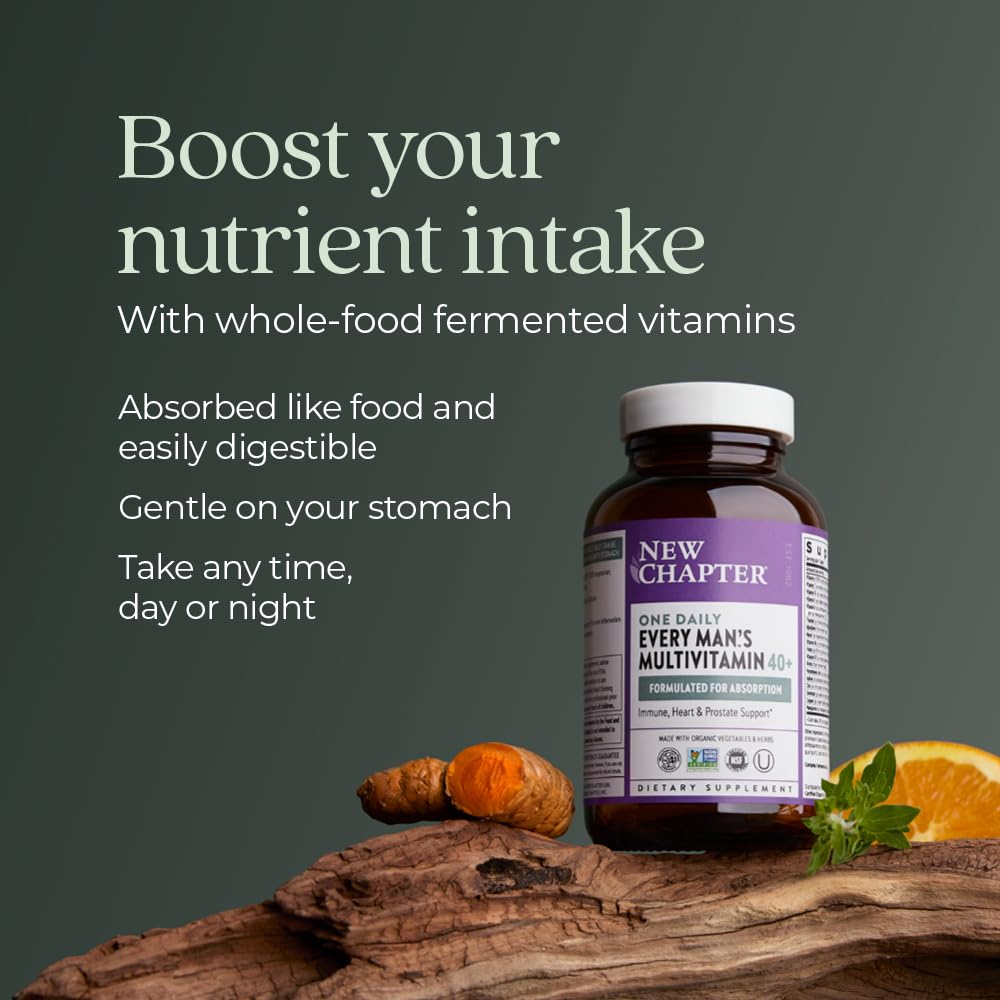 New Chapter Men's Multivitamin 40 Plus for Energy, Heart, Prostate + Immune Support with Fermented Nutrients - Every Man's One Daily 40+, Made with Organic Vegetables & Herbs, Non-GMO - 72 ct
