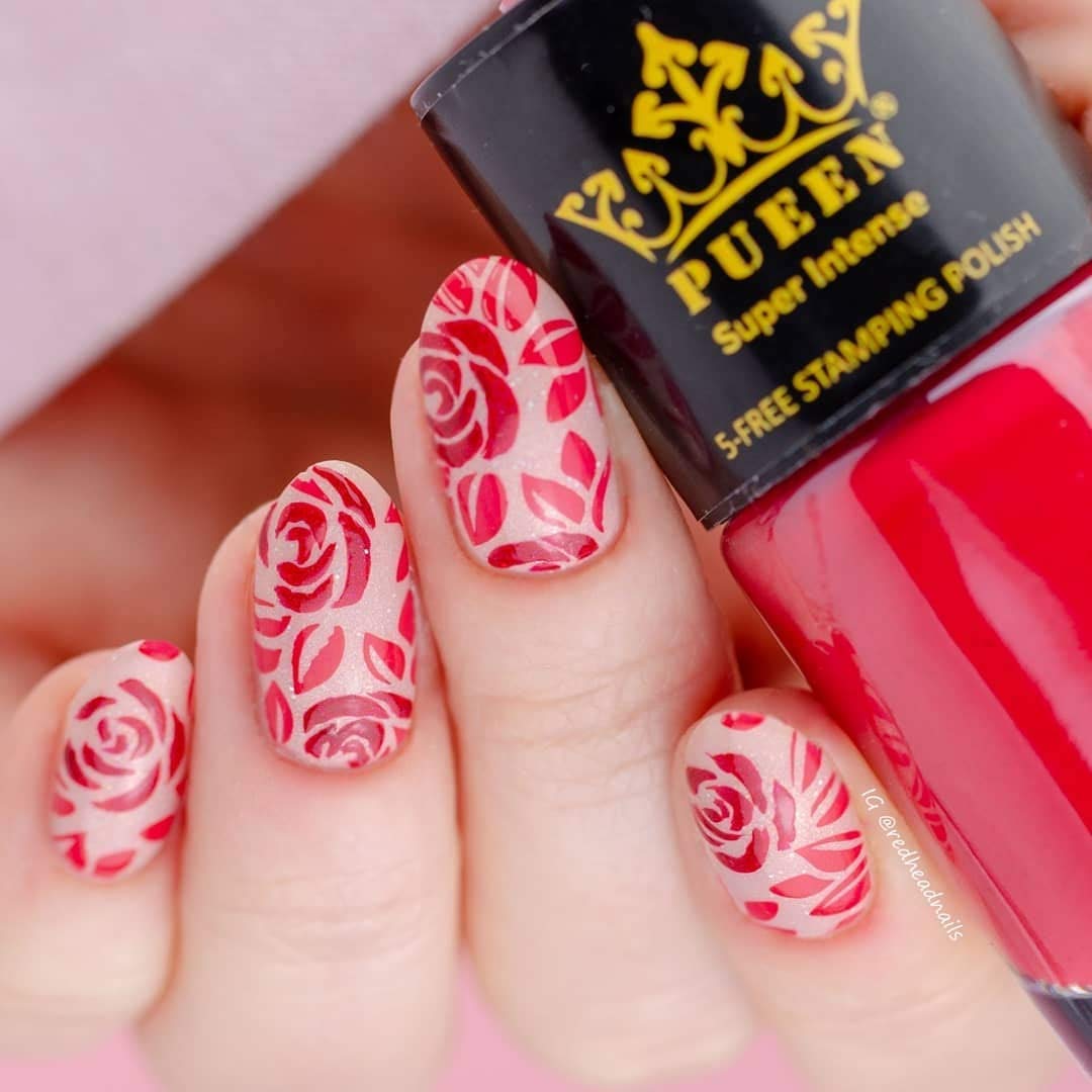PUEEN Happy Holiday Stamping Polish Collection Set Big 5-Free Formula Nail Color Lacquer (816 - So Red + 815 - Amazon Moss) - BH000873