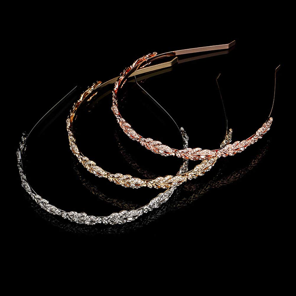 Wedding Party Rhinestone Flower Crown Headband Hair Band Bridal Crystal Headpiece Headdress Hair Accessories for Brides and Bridesmaids (Gold)