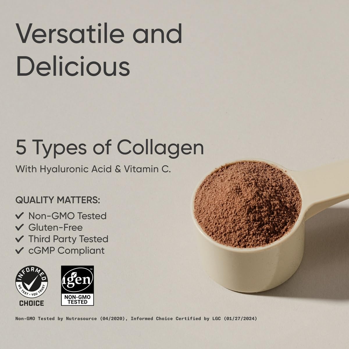 Multi Collagen Protein Powder (Type I, II, III, V, X) with Hyaluronic Acid + Vitamin C | 5 Types of Food Based Collagen, Great in Coffee & Protein Drinks | Non-GMO Verified, 30 Servings (Chocolate)