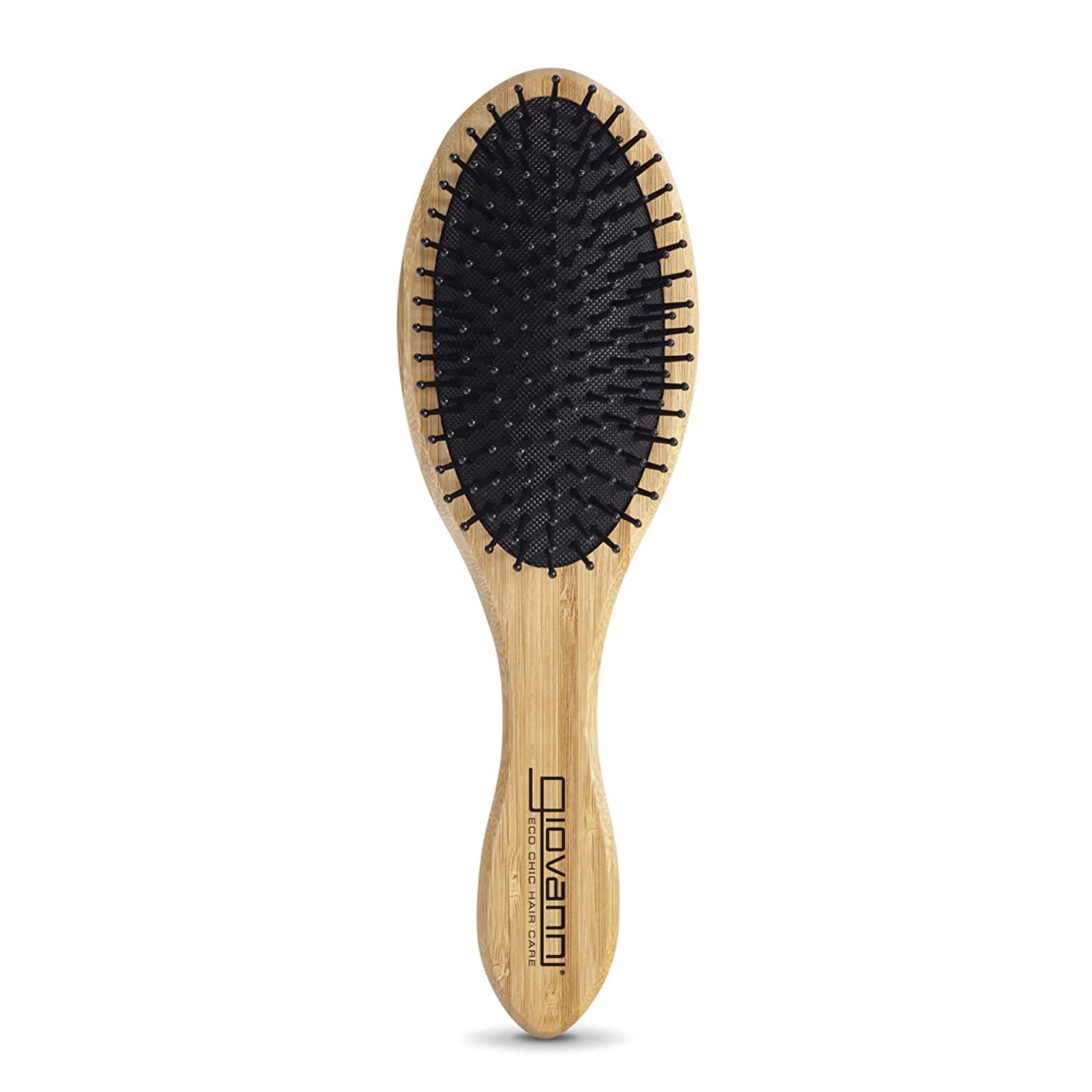 GIOVANNI Oval Hair Brush with Real Bamboo Handle and Base, Bristles Gently Detangle, Great for Fine or Thick, Curly or Straight Hair Types, Smoothing Tresses, Beige